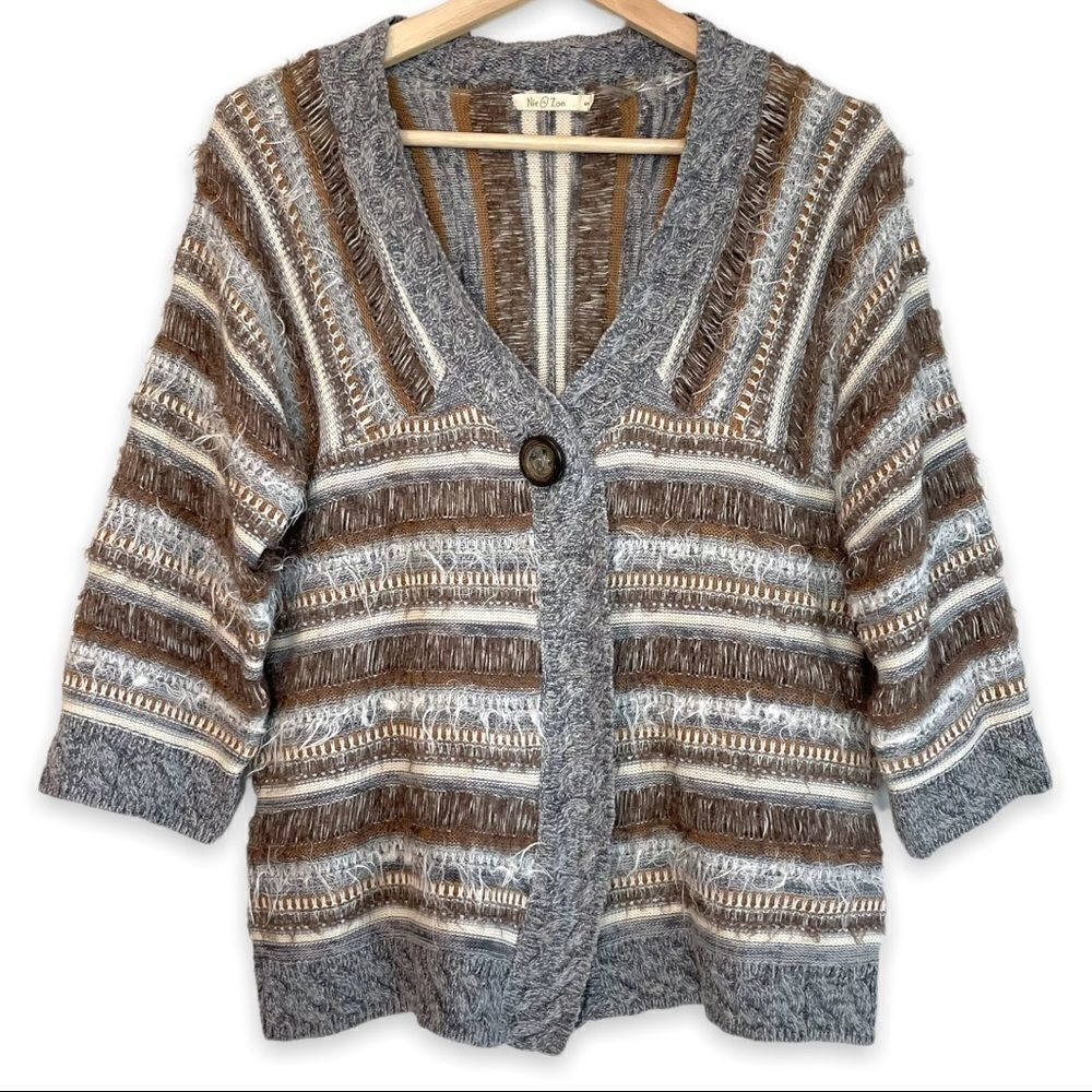 Nic + Zoe Striped Eyelash Cardigan Viscose Blend